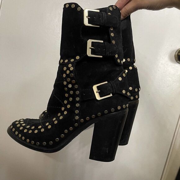 Laurence Dacade Paris black leather suede studded buckle boots size 37 - Picture 7 of 14